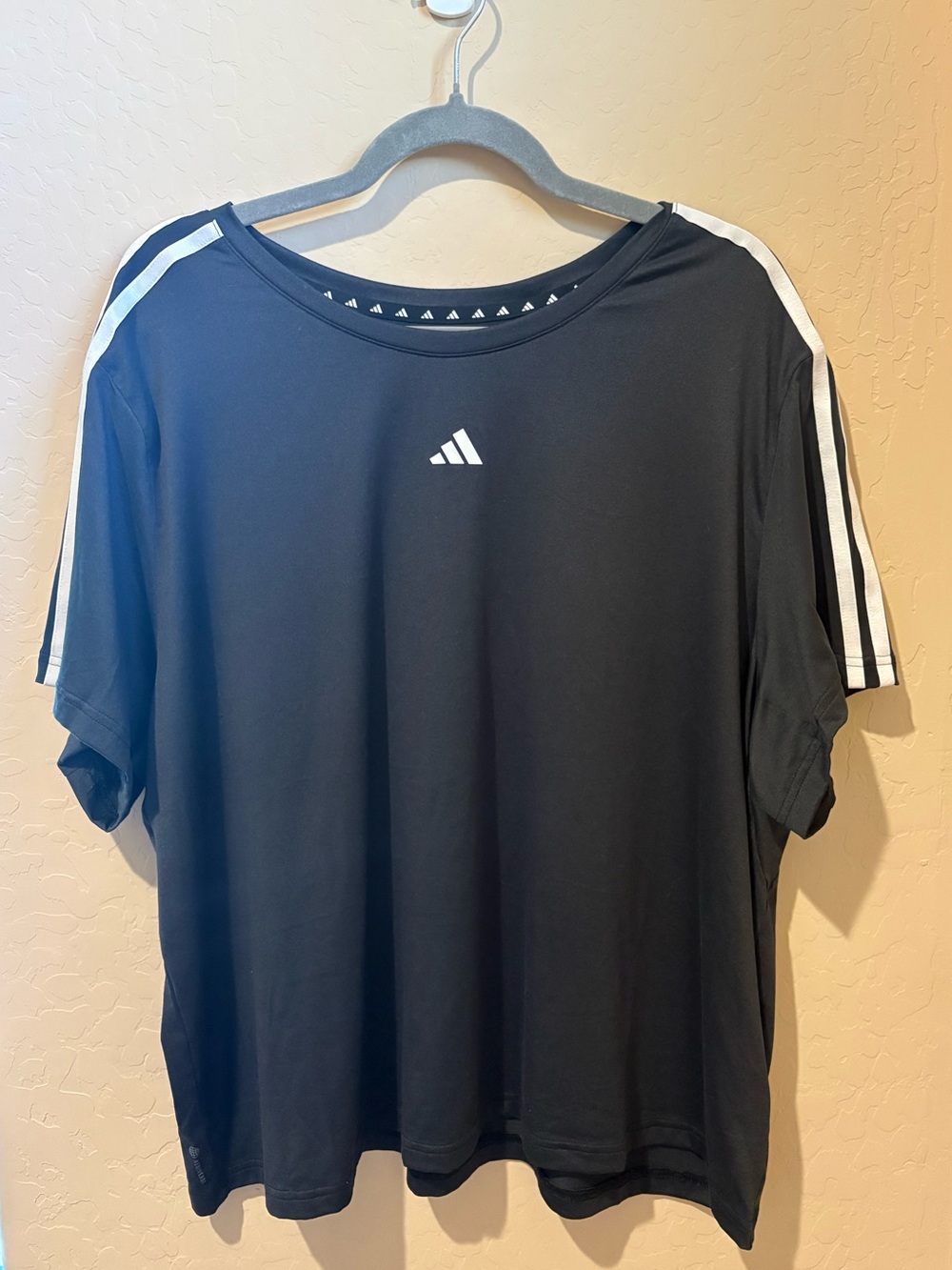 adidas Black Short Sleeve Tee with White Shoulder Stripes